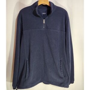 Croft & Barrow Zip Up Fleece Jacket Mens L Navy Soft Pocket Elastic Waist‎